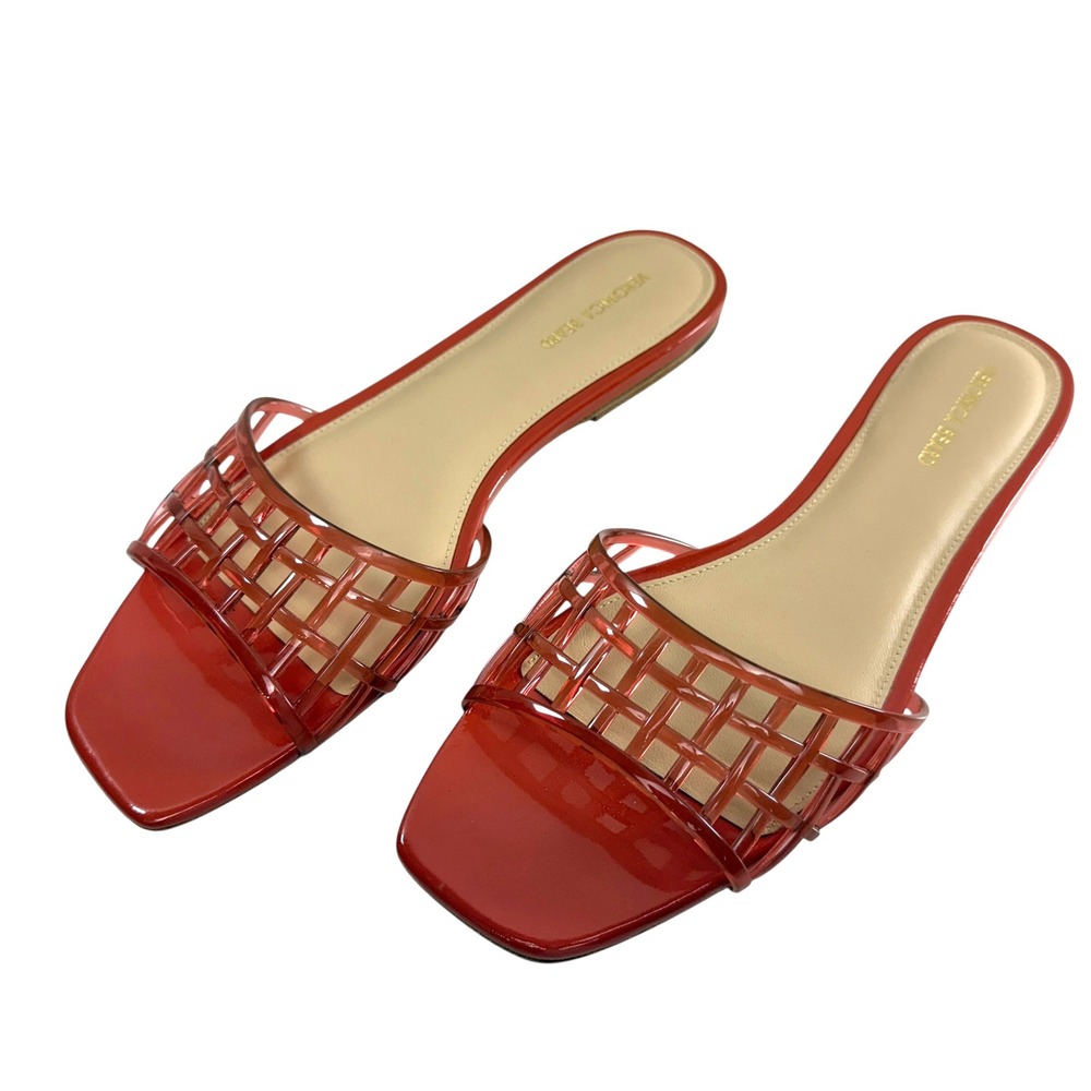 Veronica Beard Red Slide Sandal with Woven Strap